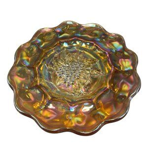Antique Marigold Heavy Grape Carnival Glass Plate Dish Heavy Iridescent Finish